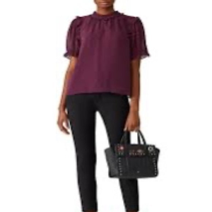 Rebecca Minkoff Burgundy Ceri Ruffle Blouse M EUC‎